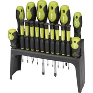 Csavarhúzó klt. 18 db, CrV, mágneses, 4db lapos + 4 db PH + 10 db órás csavarhúzó, műanyag tartóval, bliszteren