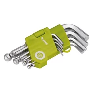 Imbuszkulcs klt., rövid, Cr40 gömbfej, TÜV/GS; 9db, 1,5-10mm, bliszteren