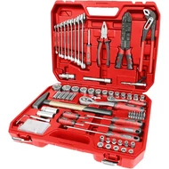 Szerszám és dugókulcs klt.,100db; 1/4", és 1/2" racs.kar (45 fog), cs-v kulcs, csavarhúzó, fogók