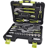 Szerszámkészlet, 65db, 1/4"+3/8" CV.; dugókulcsok, racsnis kar, fogók, csavarhúzók, villás kulcsok, BIT-ek