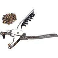 Bőrlyukasztó klt.; fogó 225mm + 6 db lyukasztó fej: 2,5-3,0-3,5-4,0-4,5-5mm + 2 db szegecselő fej + 100 db szegecs