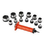 Lyukasztó klt. 14 db 5-6-8-10-11-13-16-19-22 -25-28-32-35 mm, színes műanyag markolat, műanyag koffer