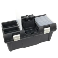 Szerszámosláda, műanyag, alucsatos, tálcával, fekete, lakatolható; 20", 525×255×245mm, rendező felül