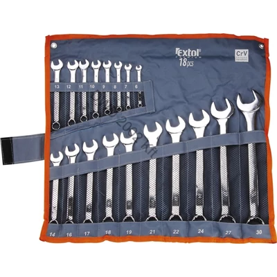 Csillag-villás kulcs klt., CrV., elliptikus, vászon tartóban ; 18db, 6-30mm